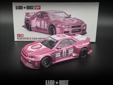 Nissan Skyline GT-R R34 Kaido V1  Pink - Kaido House x Mini GT //128